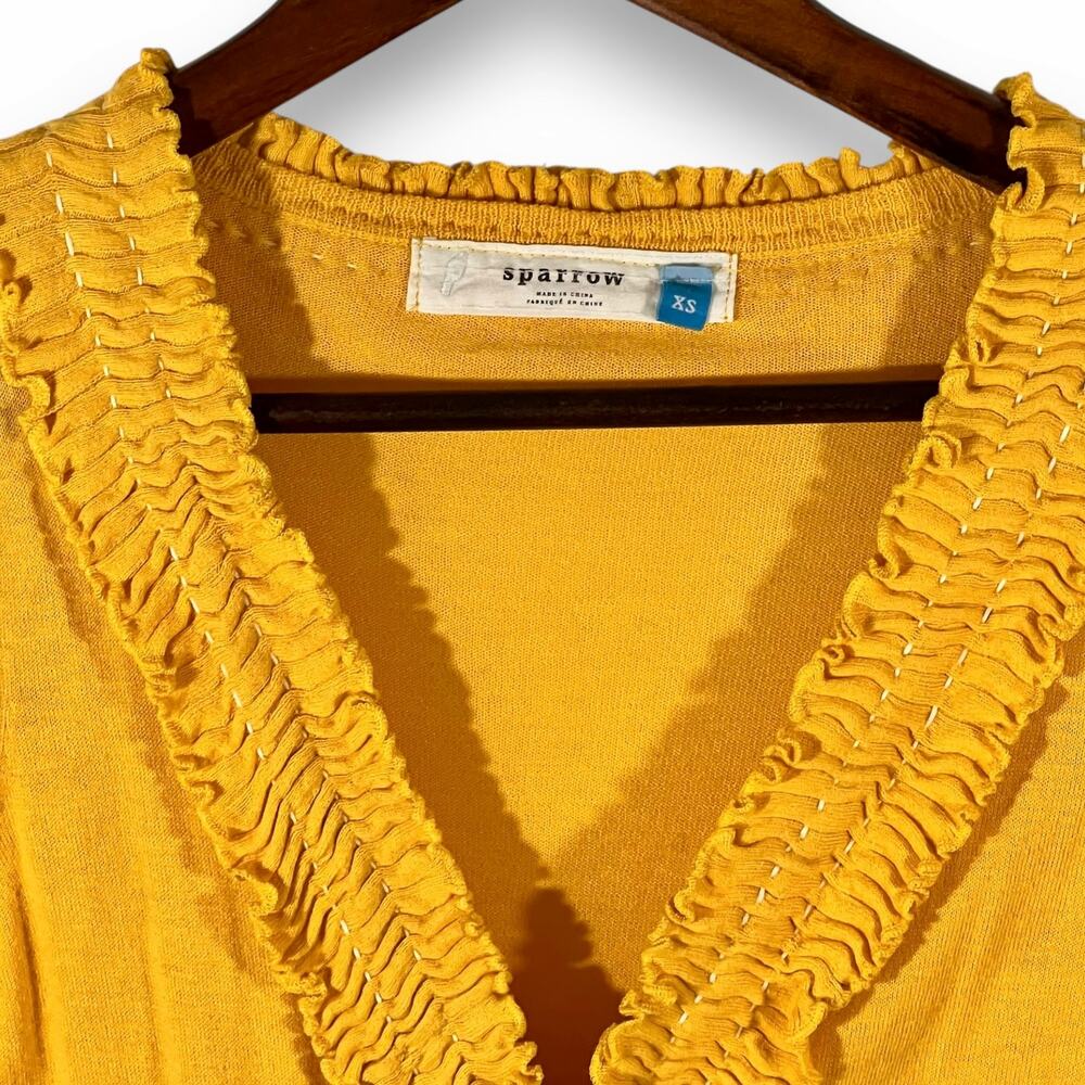 Sparrow Button Front Cardigan Sweater Ruffle Yellow Cotton Knit XS - Picture 6 of 11